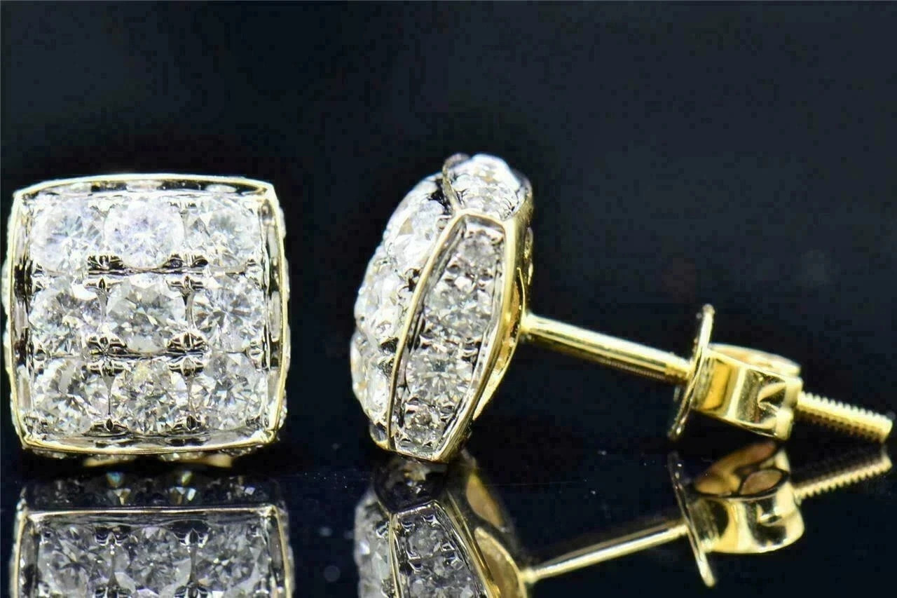 Cute 4Ct Round VVS1/D Moissanite Solitaire Stud Earrings 14K Yellow Gold Plated