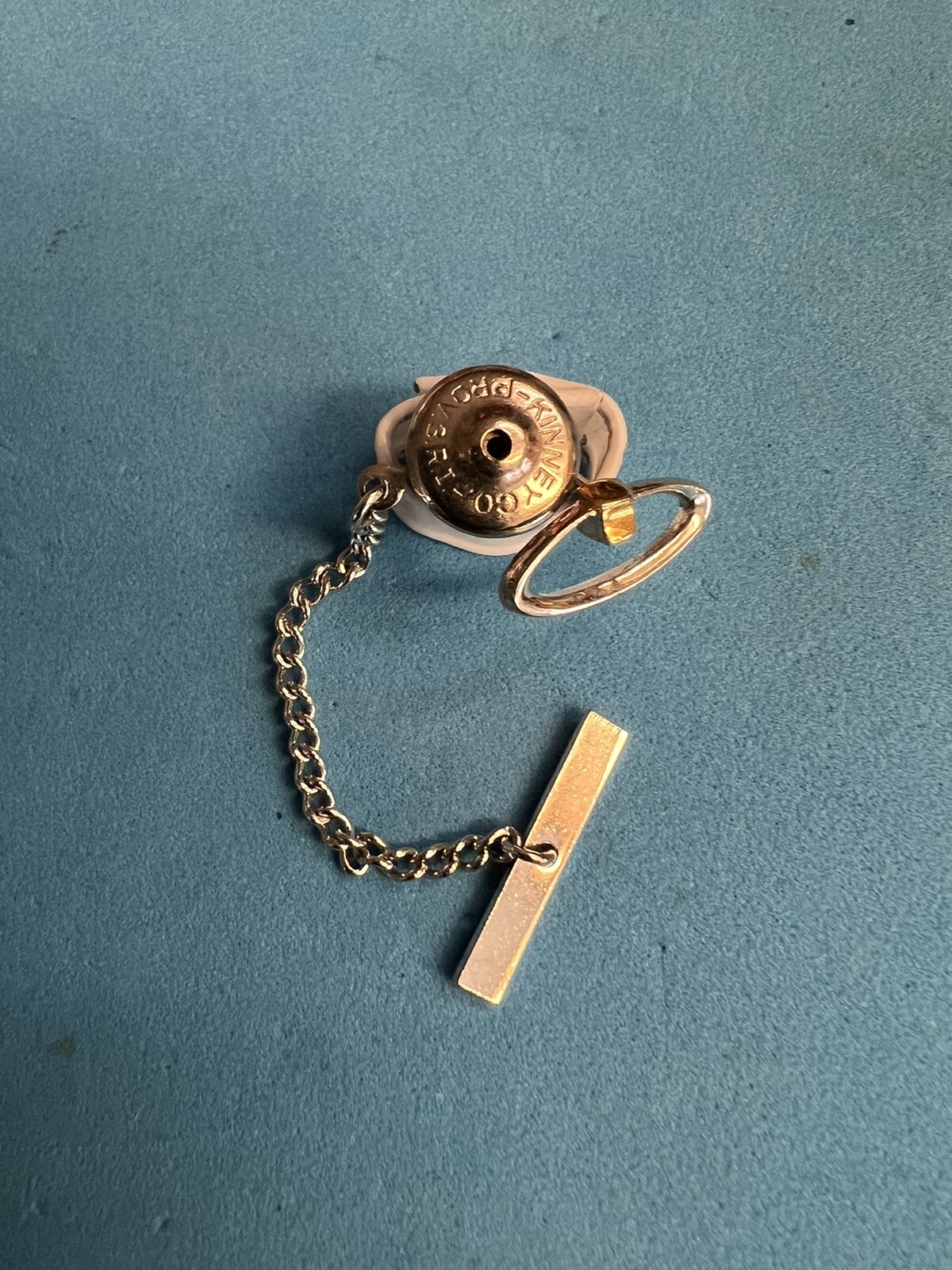 Vintage Kinney Co Tie Tack Pin Silver Tone With Chain Oval Shape Ring
