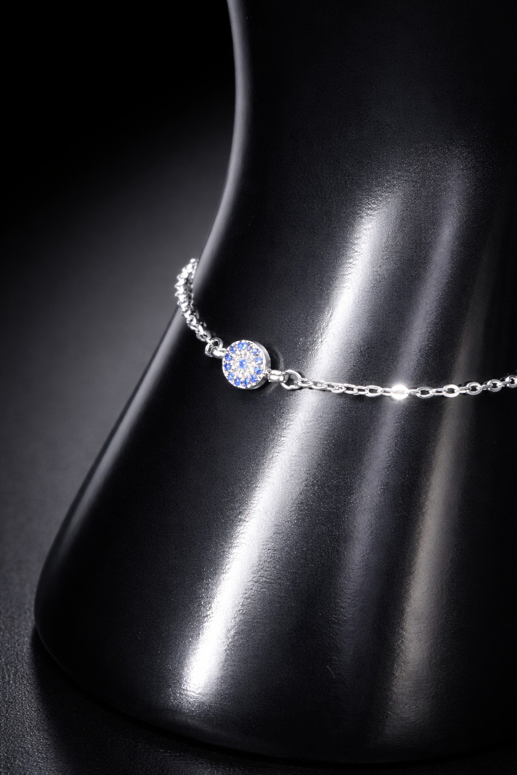 Evil Eye Bracelet Blue & Clear CZ Silver Plated 16cm – 21cm + Gift Box