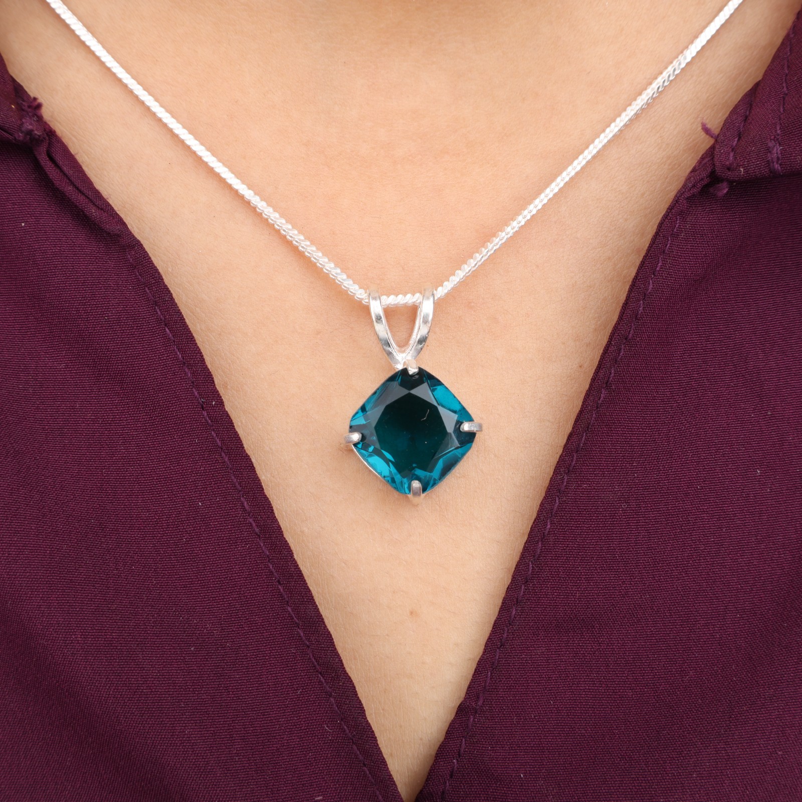 Apatite Gemstone 925 Sterling Silver Jewelry Handcrafted Pendant 0.93” For Gift