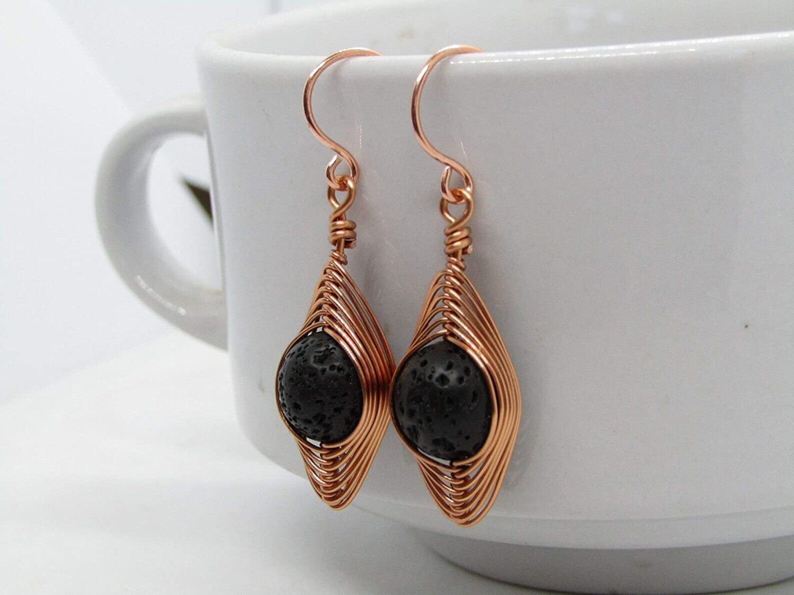 Black Lava Stone Earrings in Copper Dainty Gemstone Earrings Copper Jewelry Gift