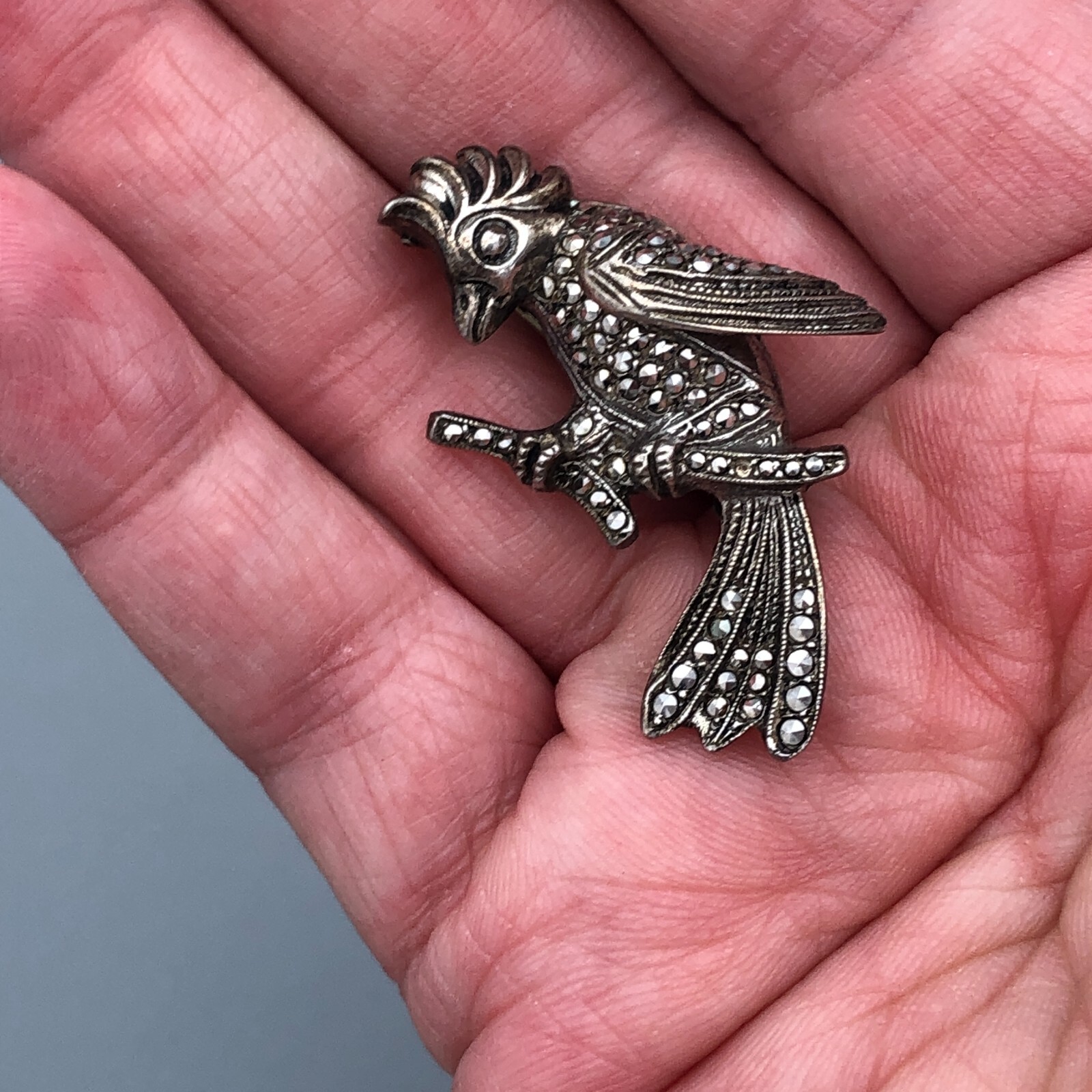 Vintage Sterling Silver Bird Brooch Pin 925 Dimensional Cockatoo 7.36 grams