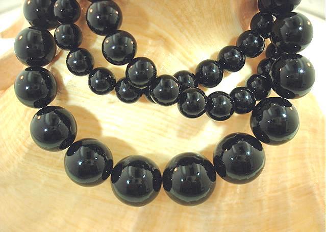 7-15MM GRADUATED ONE-STRAND ROUND GENUINE BLACK CORAL BALL BEAD NECKLACE 25″ #1