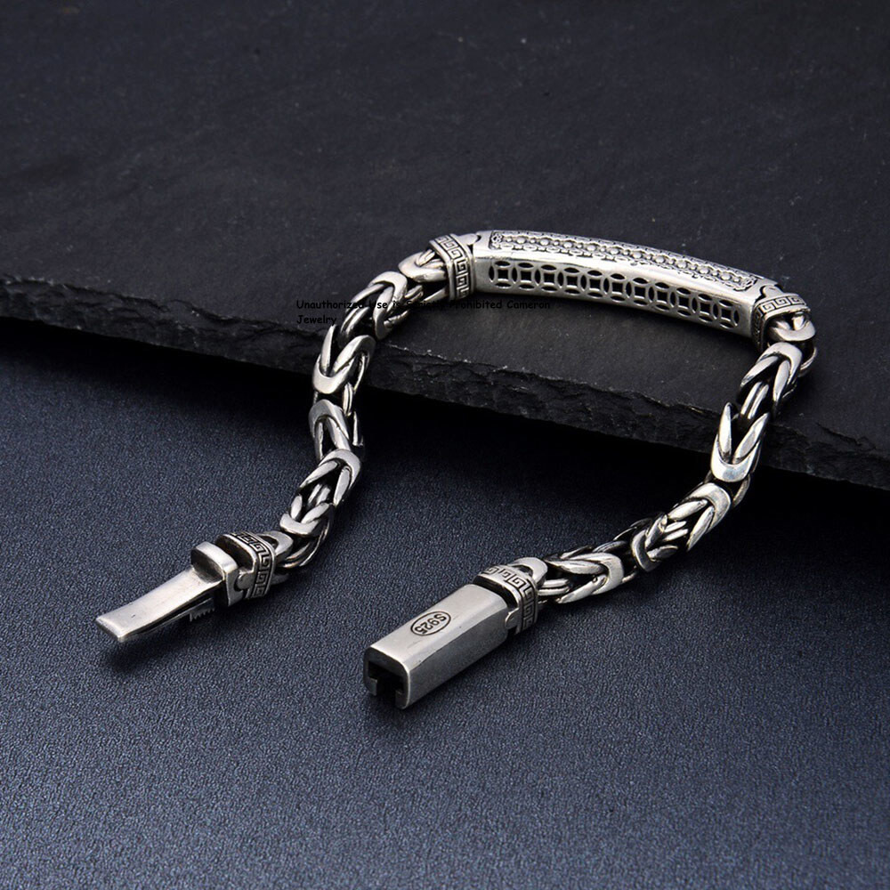 Pure S925 Sterling Silver Chain Men Women Lucky 5mm Byzantine ID Link Bracelet