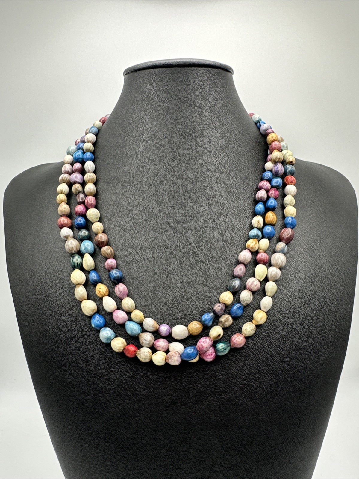 Vintage Colorful Dyed Job’s Tears Seeds Beaded Statement Necklace Long 62” Long