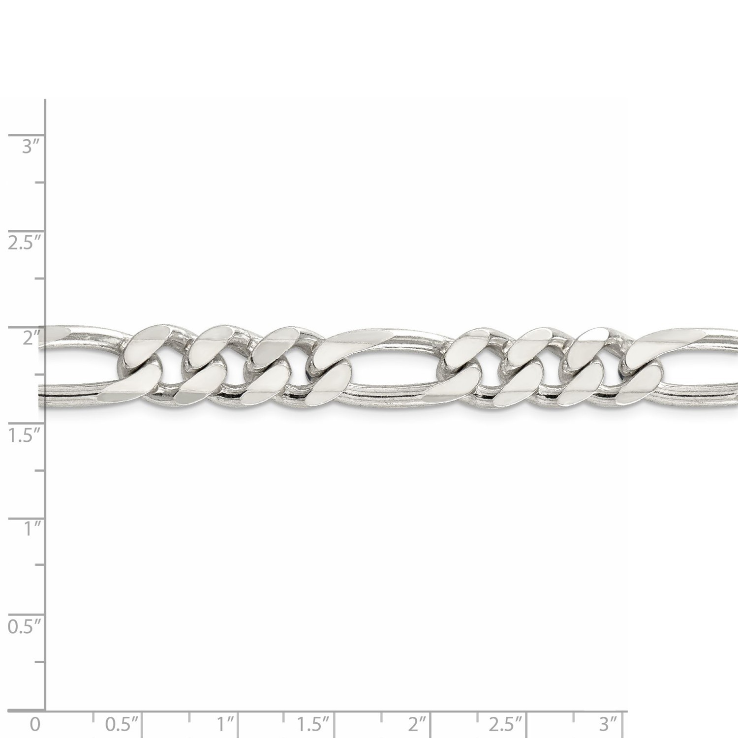 Sterling Silver 10.5mm Pave Flat Figaro Link Chain w/ Lobster Clasp 22″ – 26″