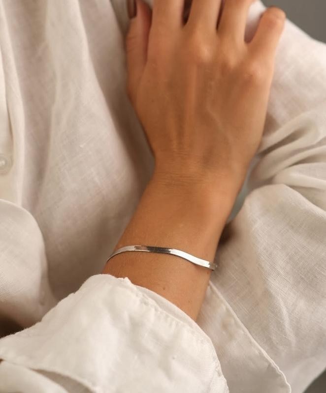Minimalist Silver Flat Snake Chain Bracelet