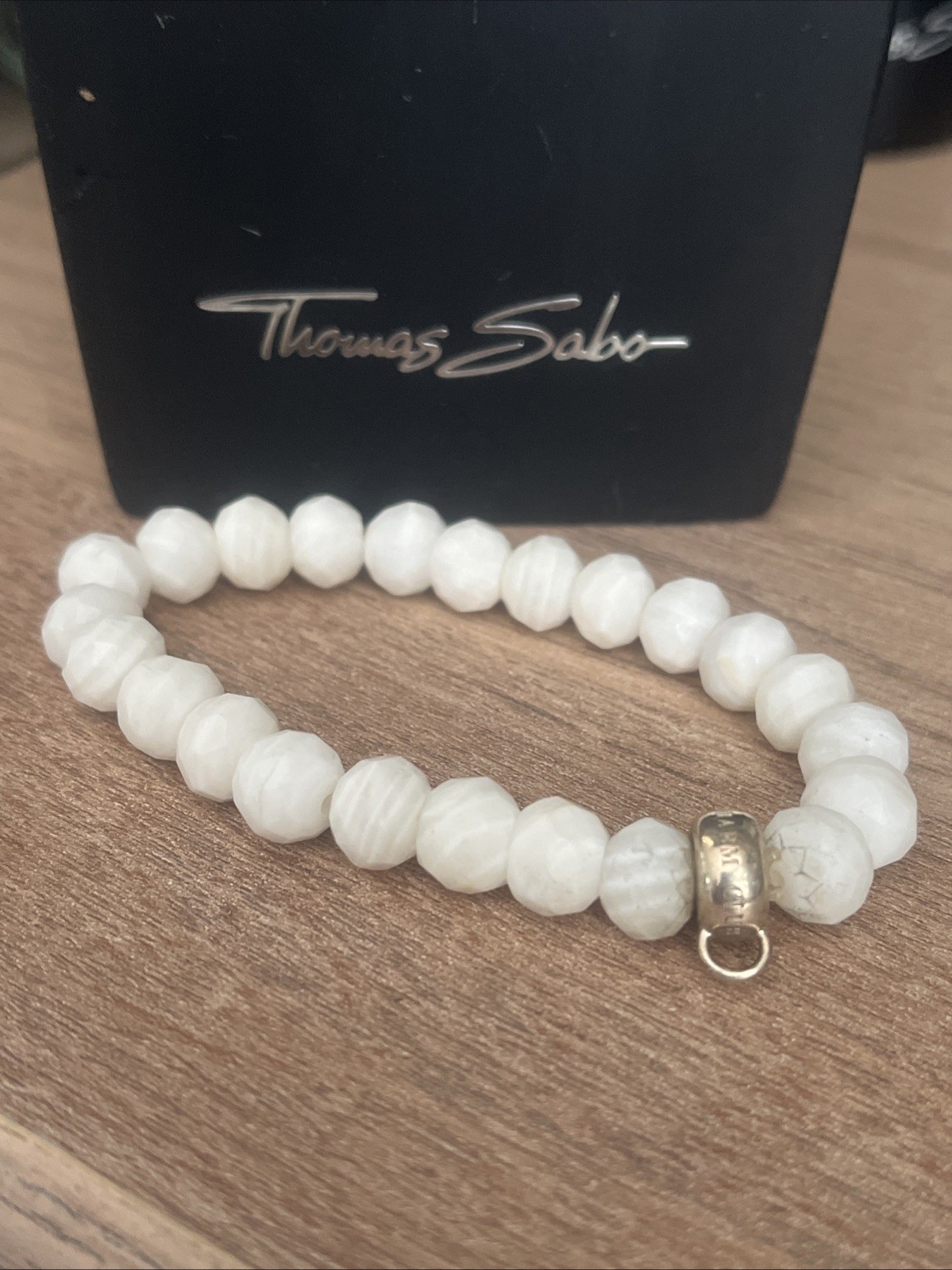 Thomas Sabo White Agate Stone Bracelet , Charm Carrier Rare Size 16 Cm Hallmark