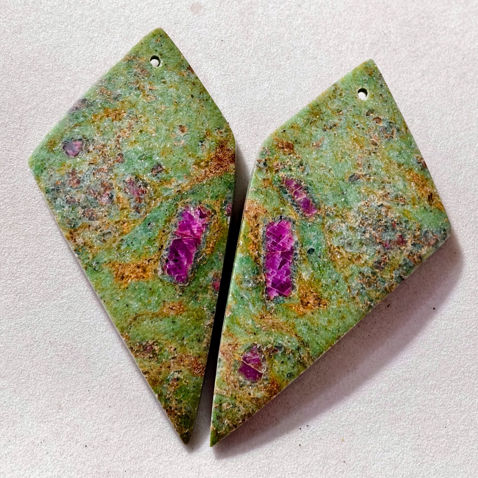 75 Cts Natural Ruby Fuchsite Drilled Pair Cabochon Gemstone 49.5 X 24.7 MM
