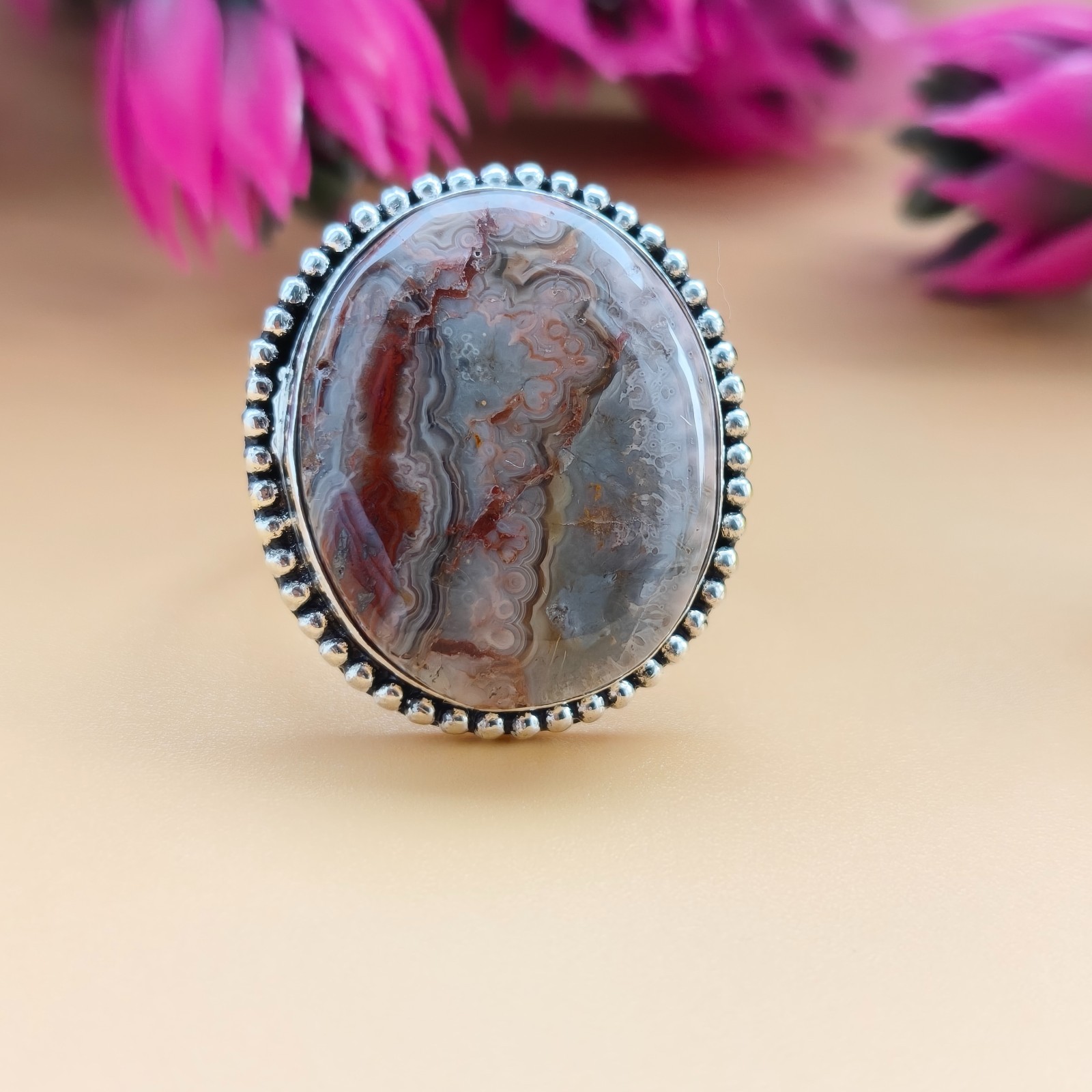 Agate Gemstone 925 Silver Handmade Statement Ring Jewelry