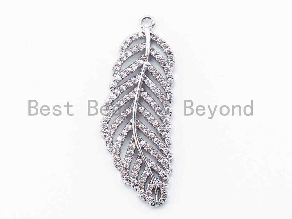CZ Micro Pave Leaf Pendant, Clear CZ Pave in Gold Rose Gold Black Silver