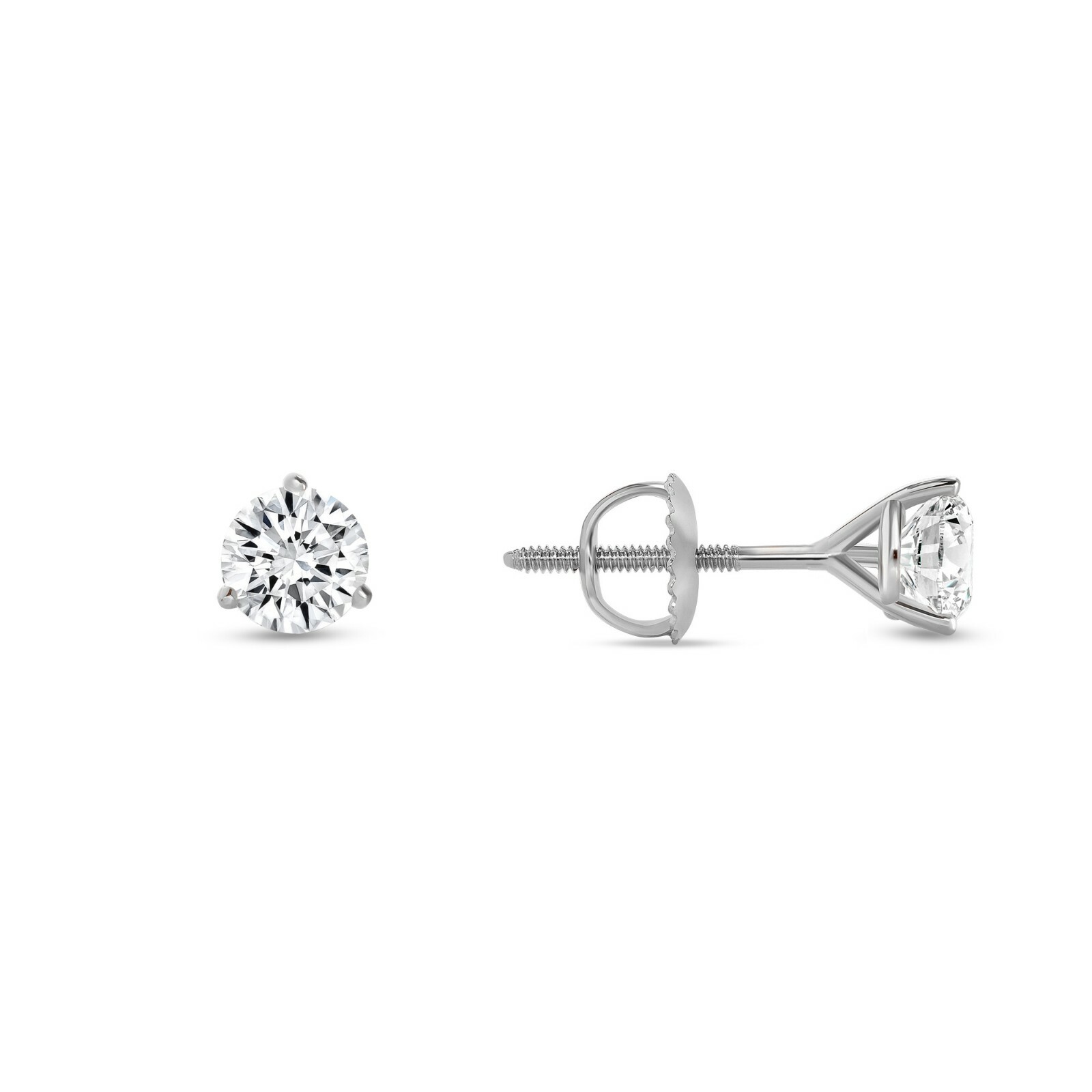 1/4 Ct Round LabCreated Grown Diamond Earrings 18K White Gold D/VVS 3Prong Screw