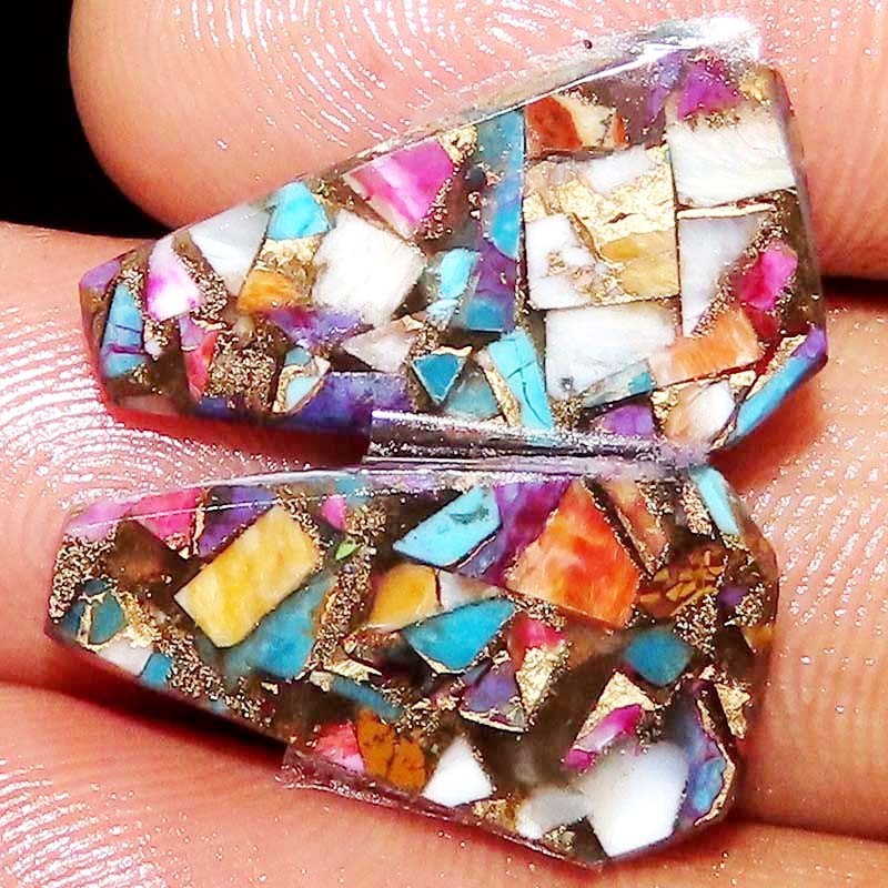 Pair 20.55Ct A++ Spiny Copper Oyster Turquoise Fancy Cabochon Gemstone 15X26X3mm