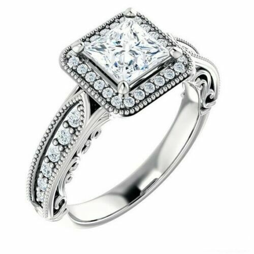 1.90Ct White Princess Cut CZ Engagement Wedding Ring In 925 Sterling Silver