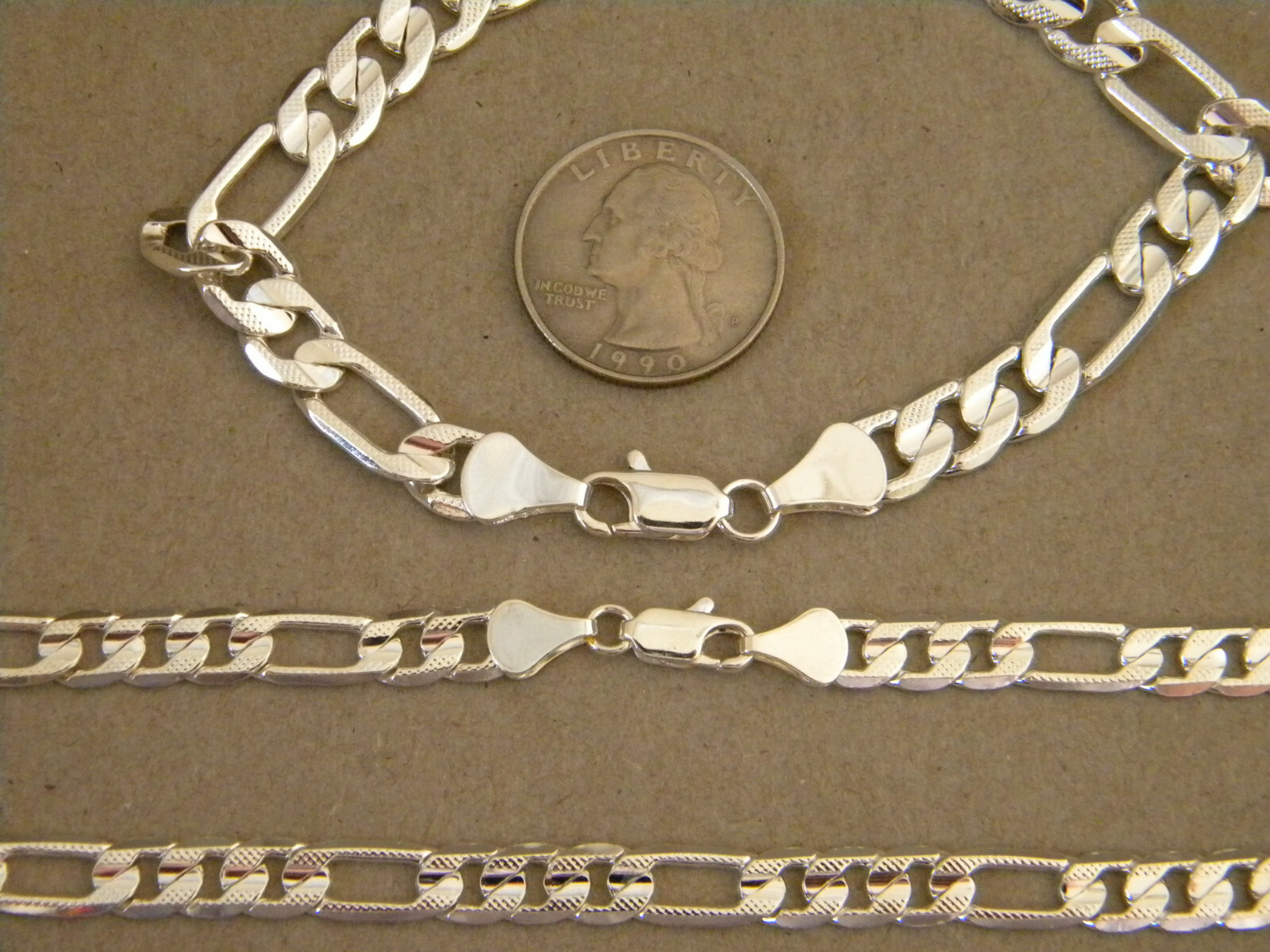 Men’s 30in Long Figaro Chain Necklace & 8in Long Bracelet Set Silver Plated