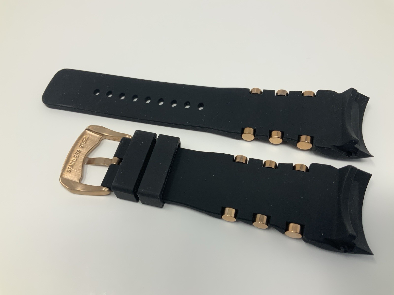 NOS Swiss Legend Black Rubber with rose gold buckle 19mm