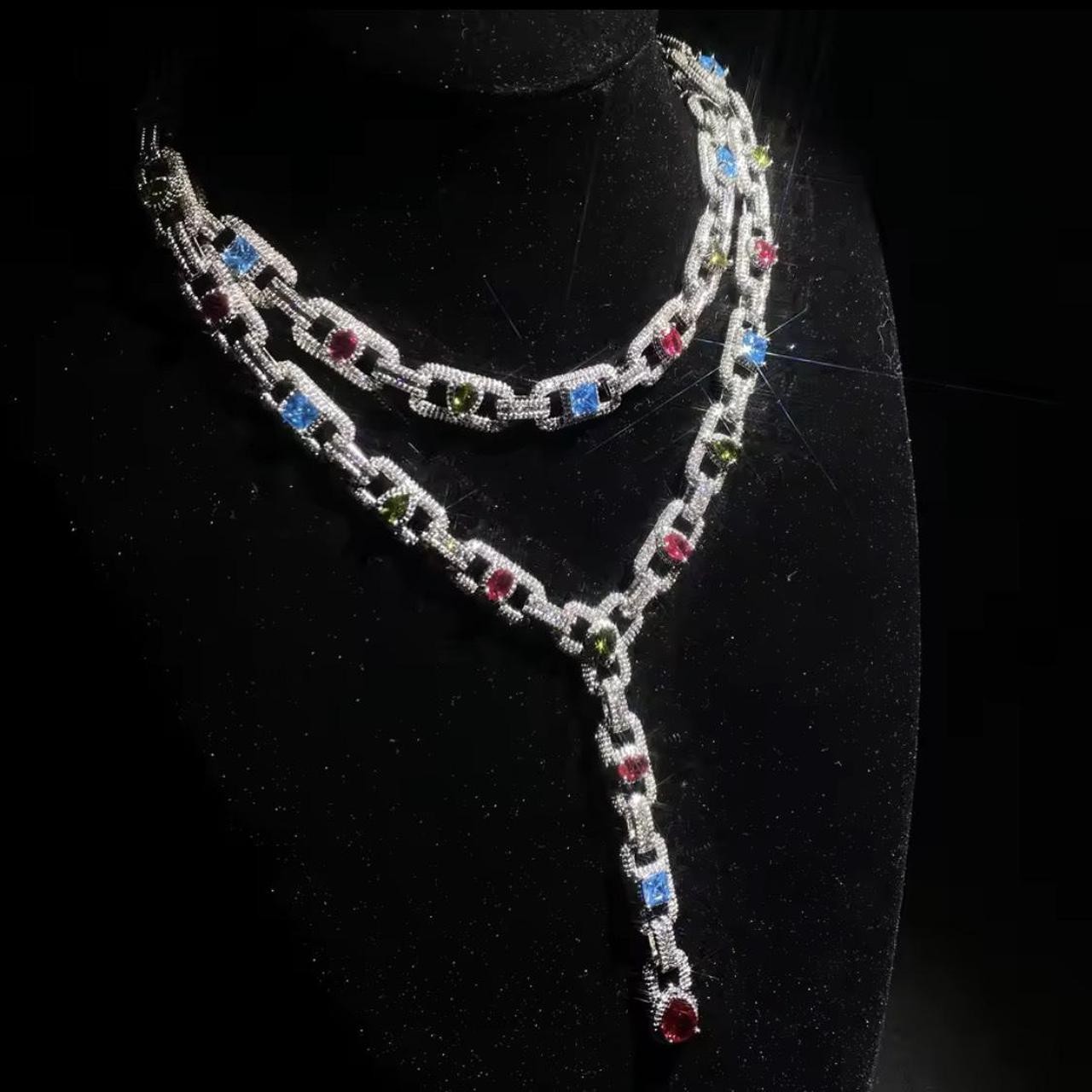 silver Multi Colored cz Necklace 19 Inch
