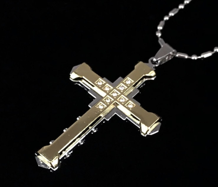 Fashion Jewelry Black Gold Or Silver Rhinestone Cross Pendant Necklace TK7-3