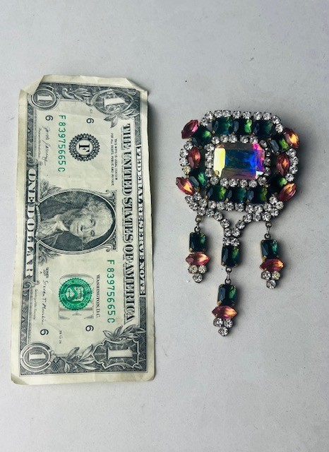 Vintage Bijoux MG Beautiful Czech Glass Rhinestone Brooch with Dangles