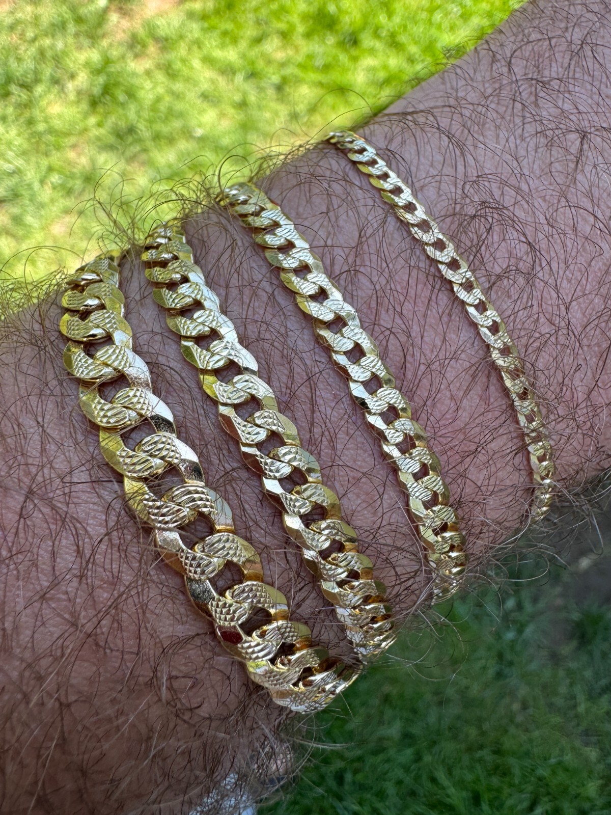 Real 14k Gold Plated Solid 925 Silver Diamond Cut Flat Cuban Bracelet 4-8mm