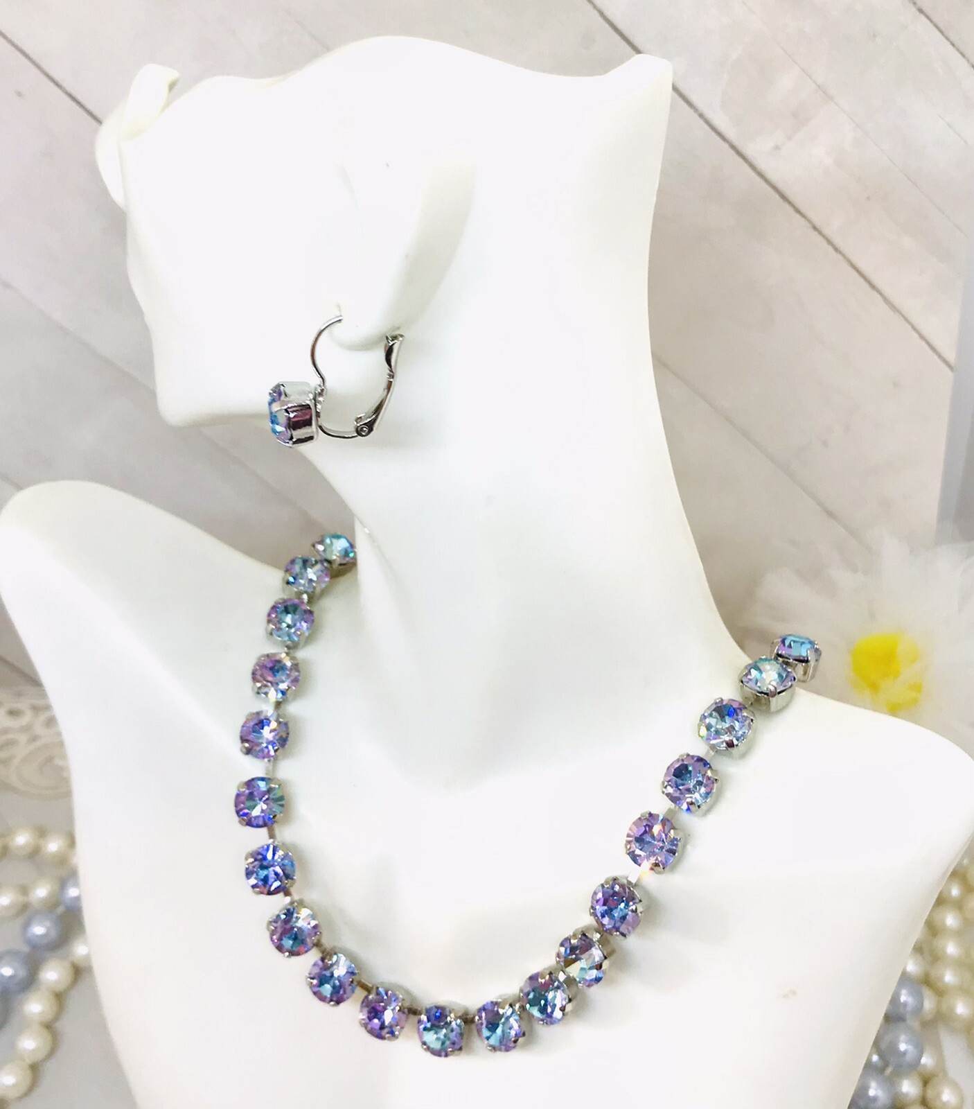 Vitrail Light Crystal Cup Chain Necklace, Lavender Crystal Tennis Necklace