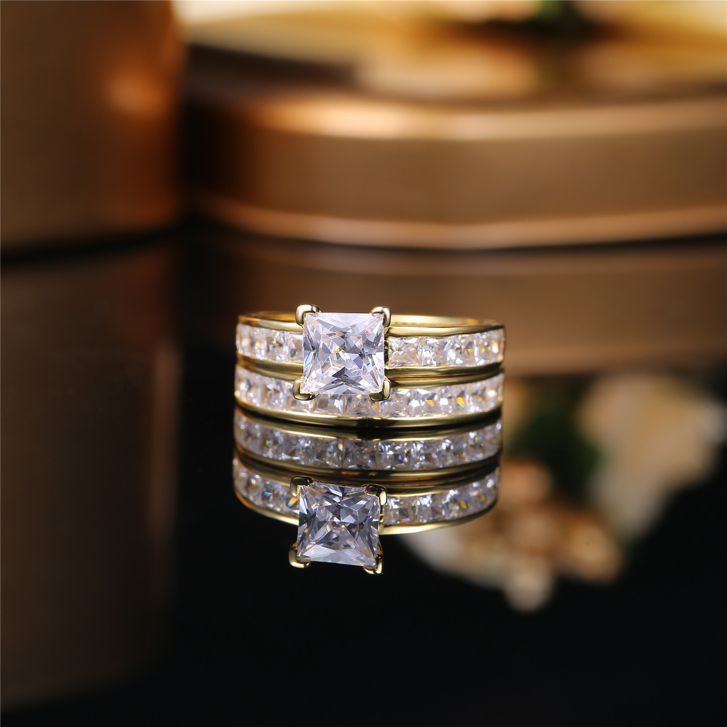 Women Wedding Ring 14K Gold Plated Sterling Silver Engagement Set SIZE 5,10