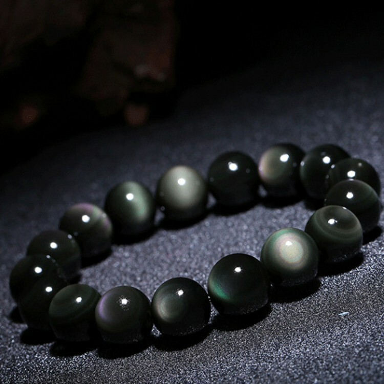 Natural Rainbow Obsidian Beads Crystal Healing Reiki Protection Stretch Bracelet