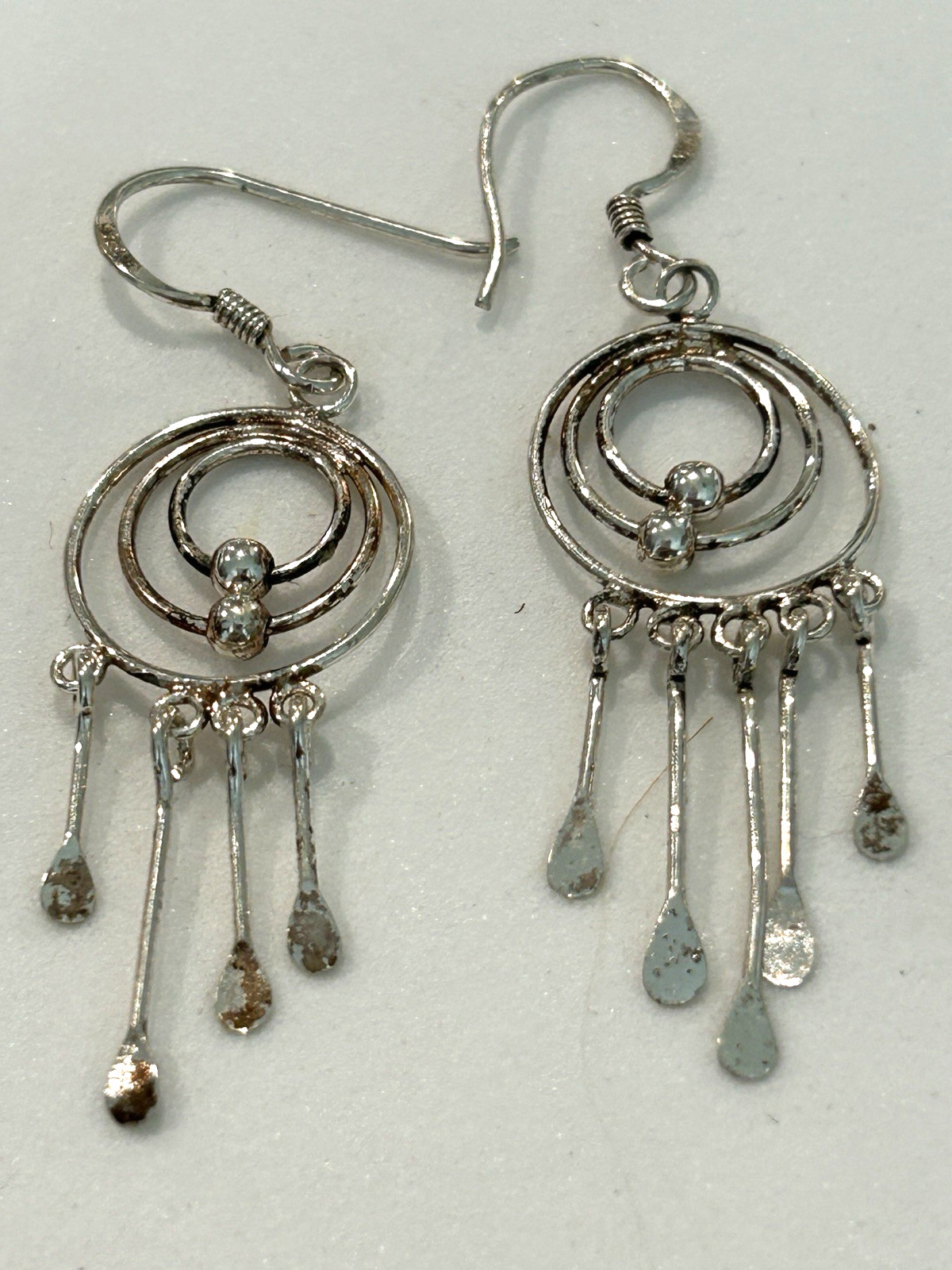 Dainty sterling Silver Triple Circle Fringe Hanging Dangly Earrings