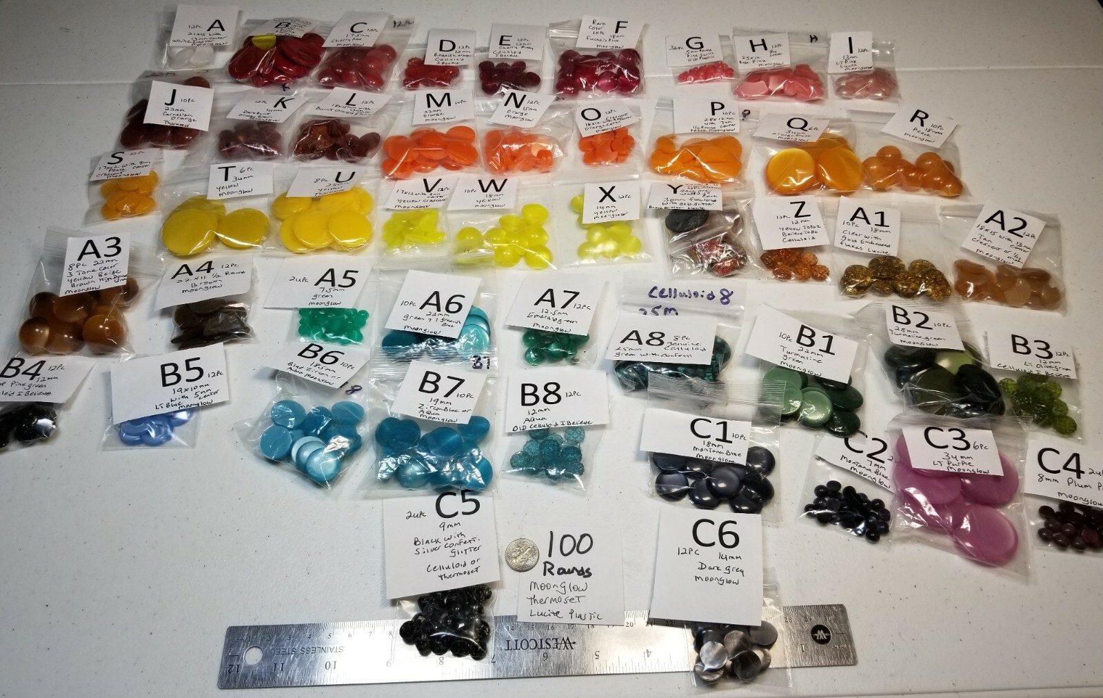 Vtg Round Moonglow Thermoset Plastic Celluloid FlatBack Cab Jewelry Repair Craft