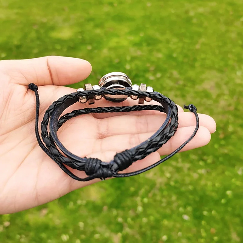 FIMAOHip Hop Video Game Controller Bracelet Leather Braided Glass Button