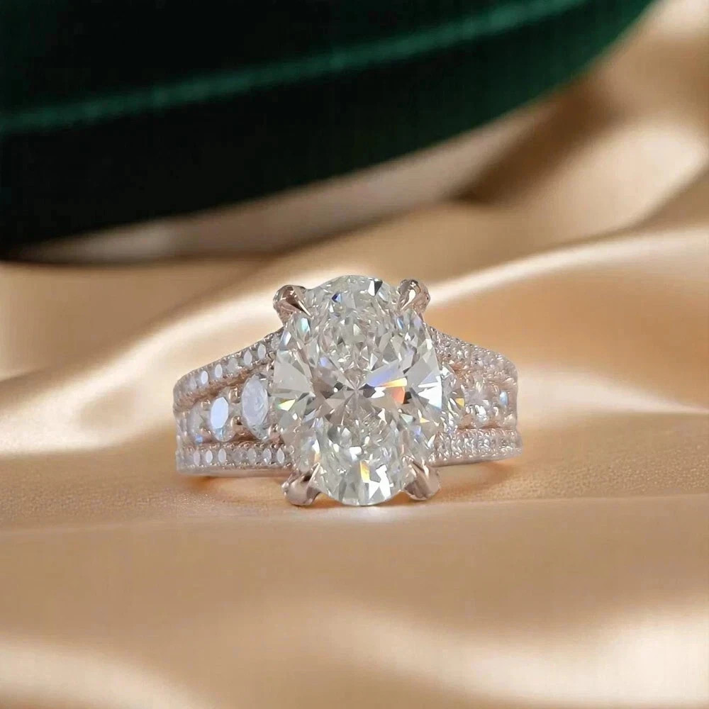 5.25 CT Oval F-VS1 Lab Grown Diamond Women Wedding Gift Ring 14K White Gold IGI