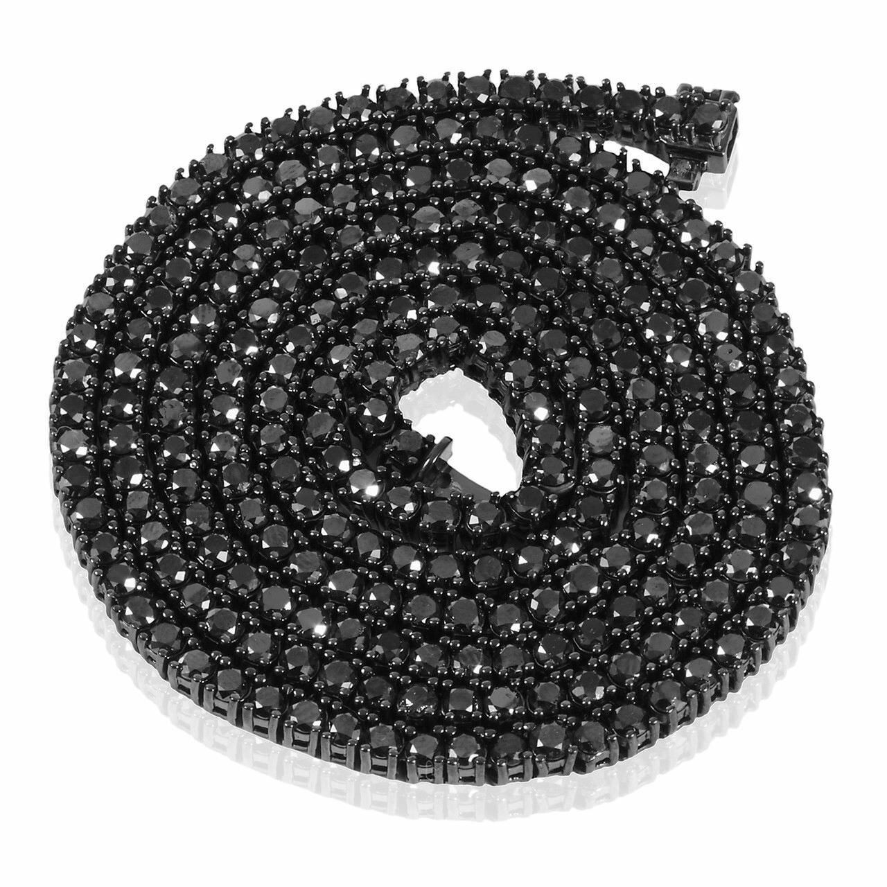 Black Diamond Tennis Necklace In Black Gold Plated 20″in Chain AAA Certified