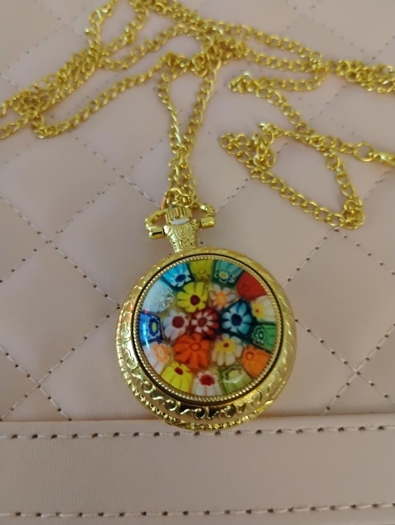 Strada Rotating Multi Murano Style Japanese Movement Pocket Watch