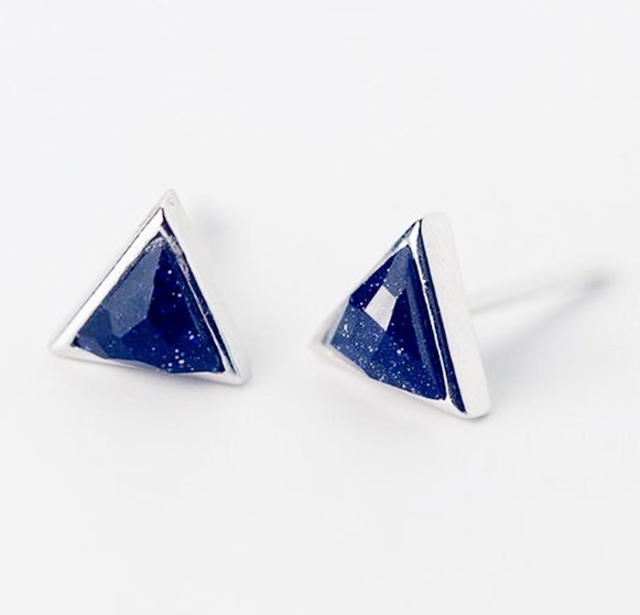 925 Stamped Sterling Silver Blue CZ Triangle Stud Post Earrings 8mm Gift Box K67