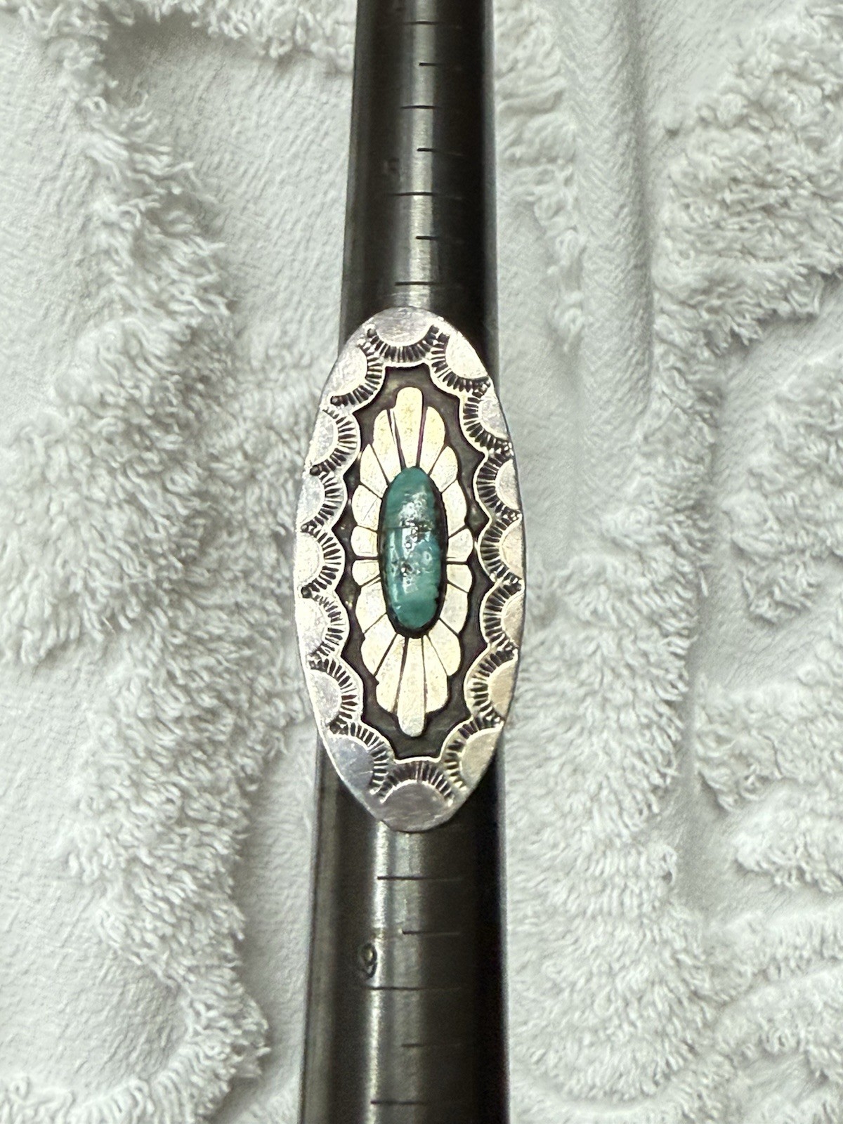 BEAUTIFUL Navajo KIRK SMITH KS Sterling Silver Turquoise Concho Statement Ring 7