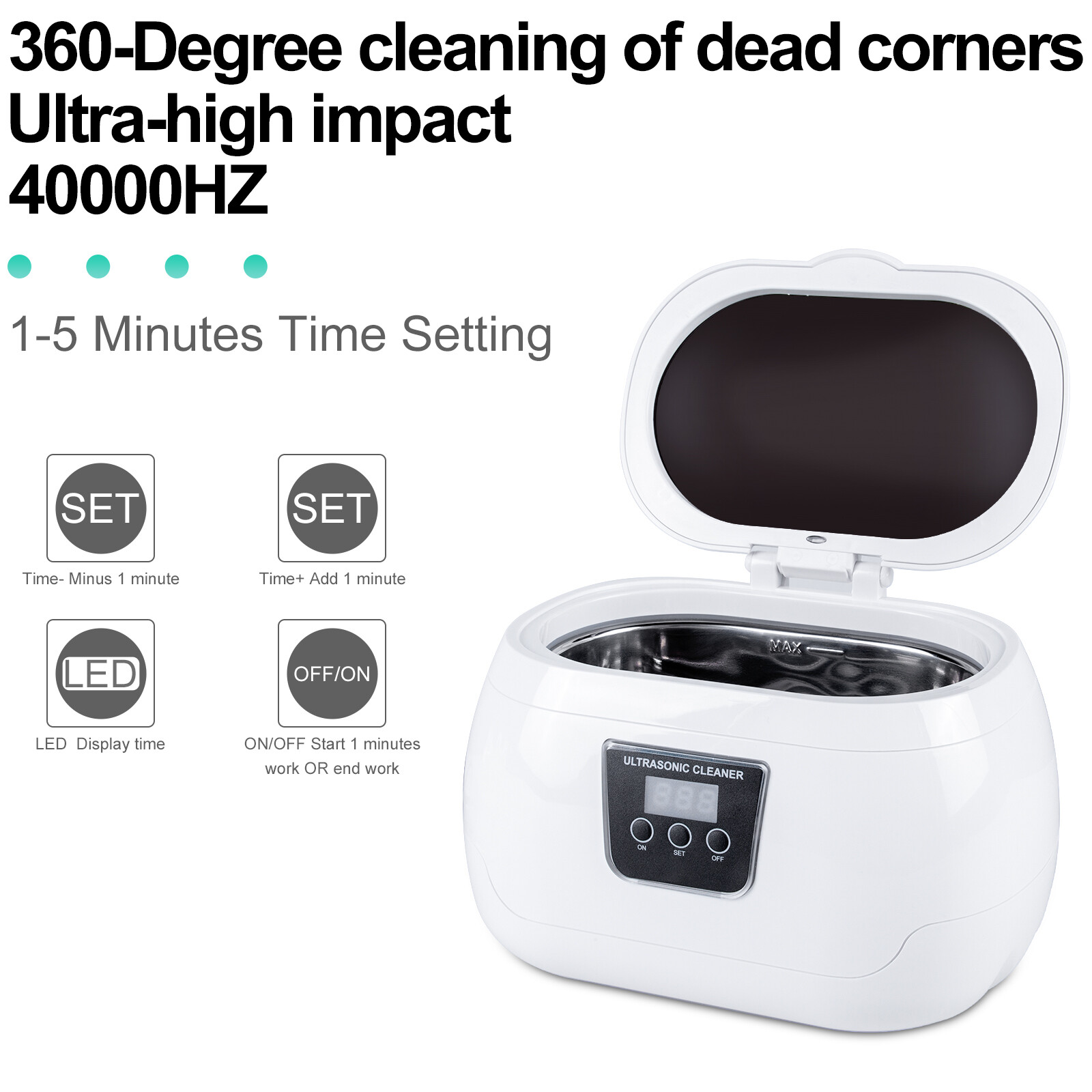 Uten Ultrasonic Jewelry Cleaner Digital Sonic Cleaning Equipment 600ml 40000Hz