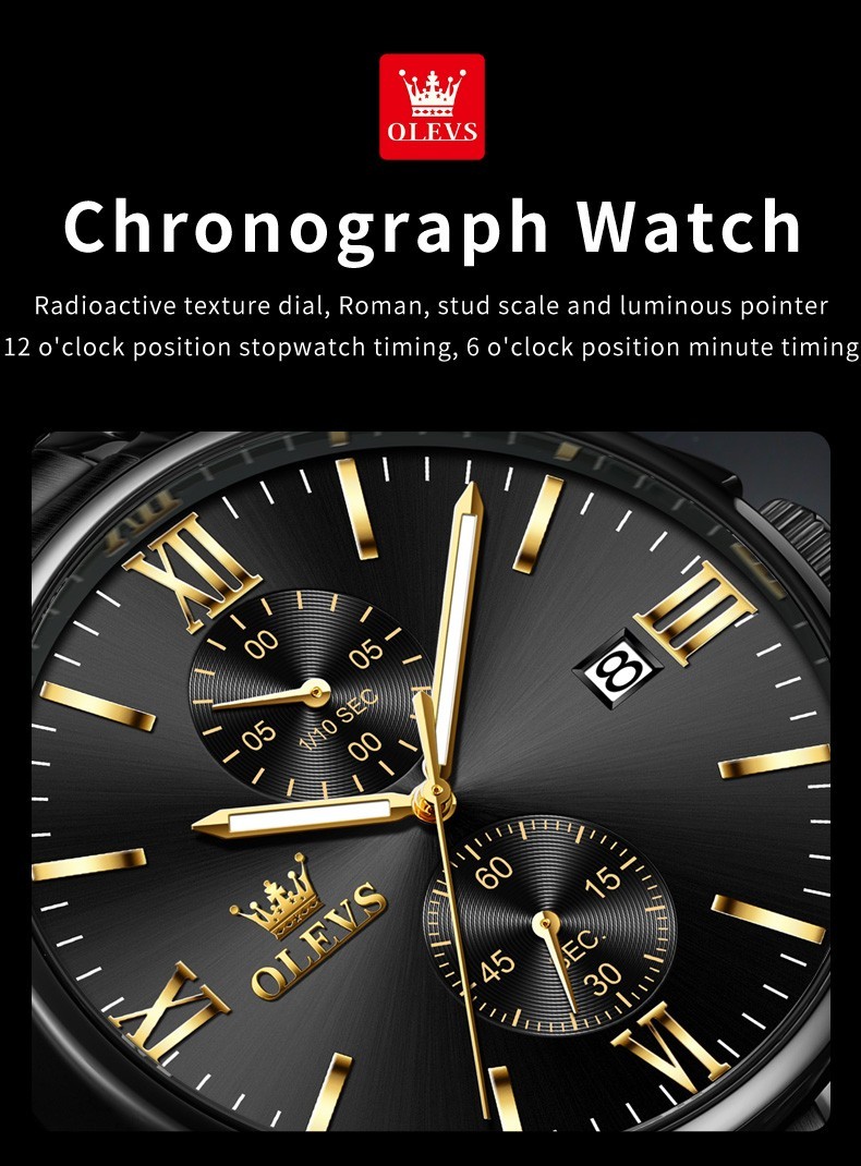 OLEVS 2886 Luminous Multifunctional Male Popular Steel Classic Quartz Watch