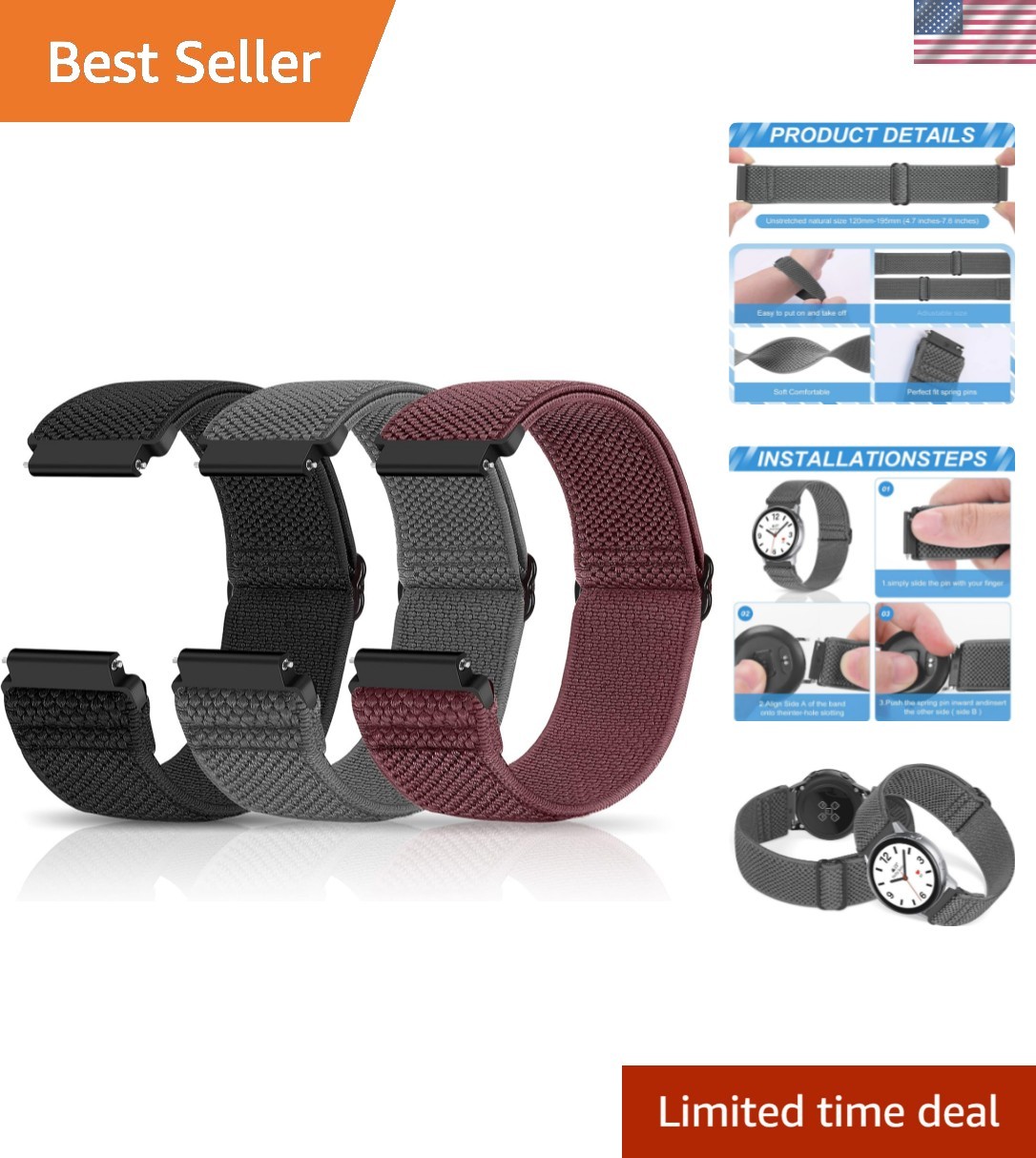 Nylon Elastic Watch Straps 16mm-24mm | Adjustable & Easy to Install