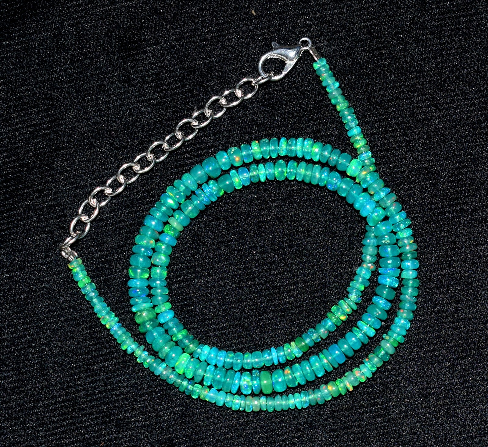16″Natural Ethiopian Green Opal Wello Fire Opal Gemstone Bead Necklace 3-4.5mm
