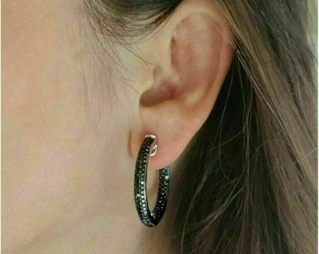 1.5Ct Lab Created Round Cut Black Diamond Women’s Earrings 14K White Gold Finish