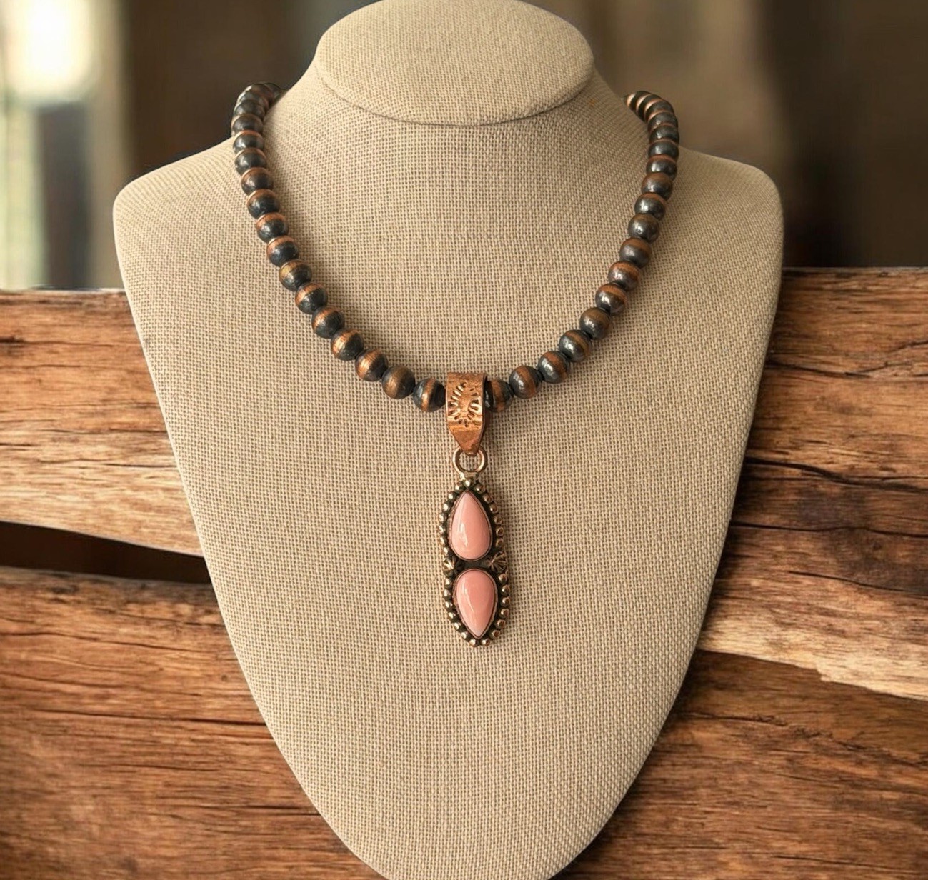 Pink Conch Copper Desert Pearls Southwestern Necklace Southwestern