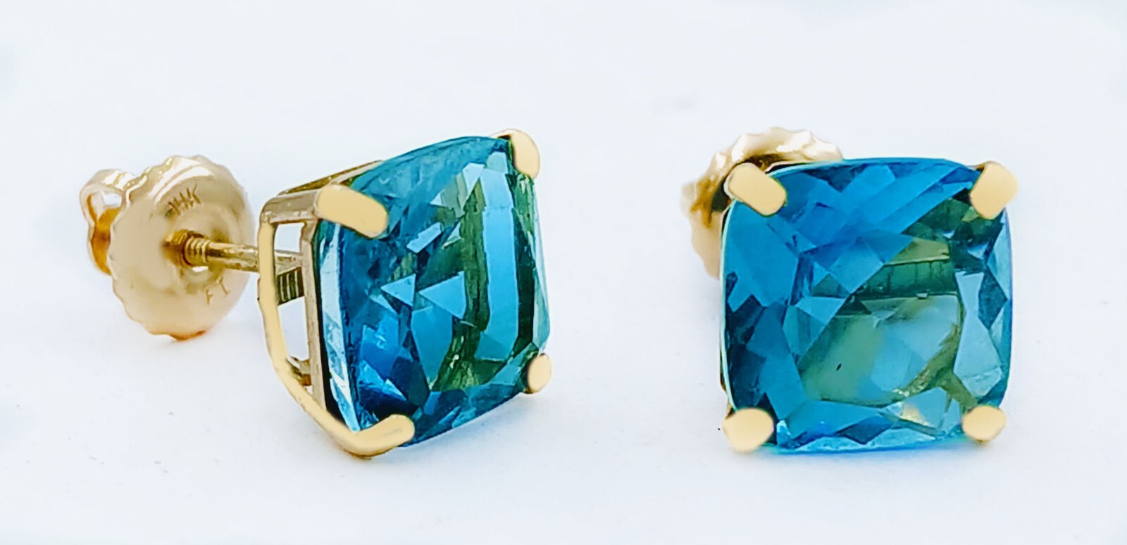 GENUINE 6.60 Cts BLUE ZIRCON STUD EARRINGS 14k GOLD – Free Certificate Appraisal