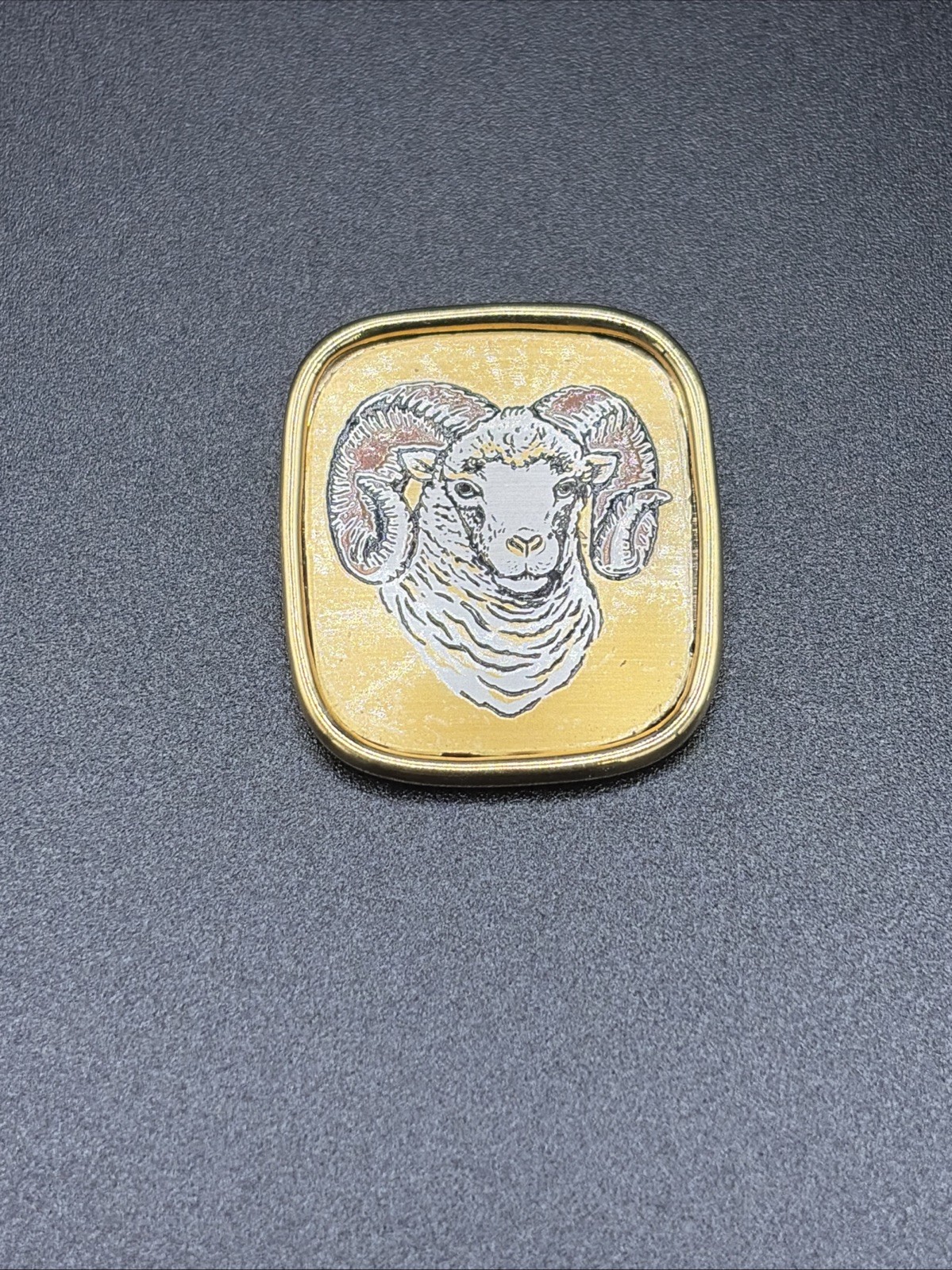 Reed & Barton Damascene UNC Rameses Ram Pendant Gold Tone