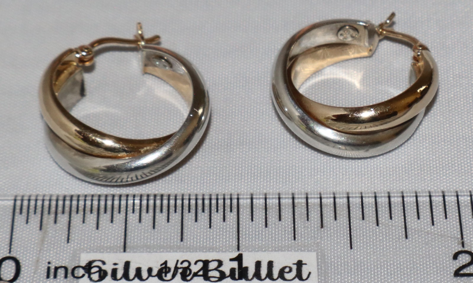 Vintage 14k Yellow Gold Sterling Silver Twisted 1/2 Inch Hoop Earrings 3.3 grams