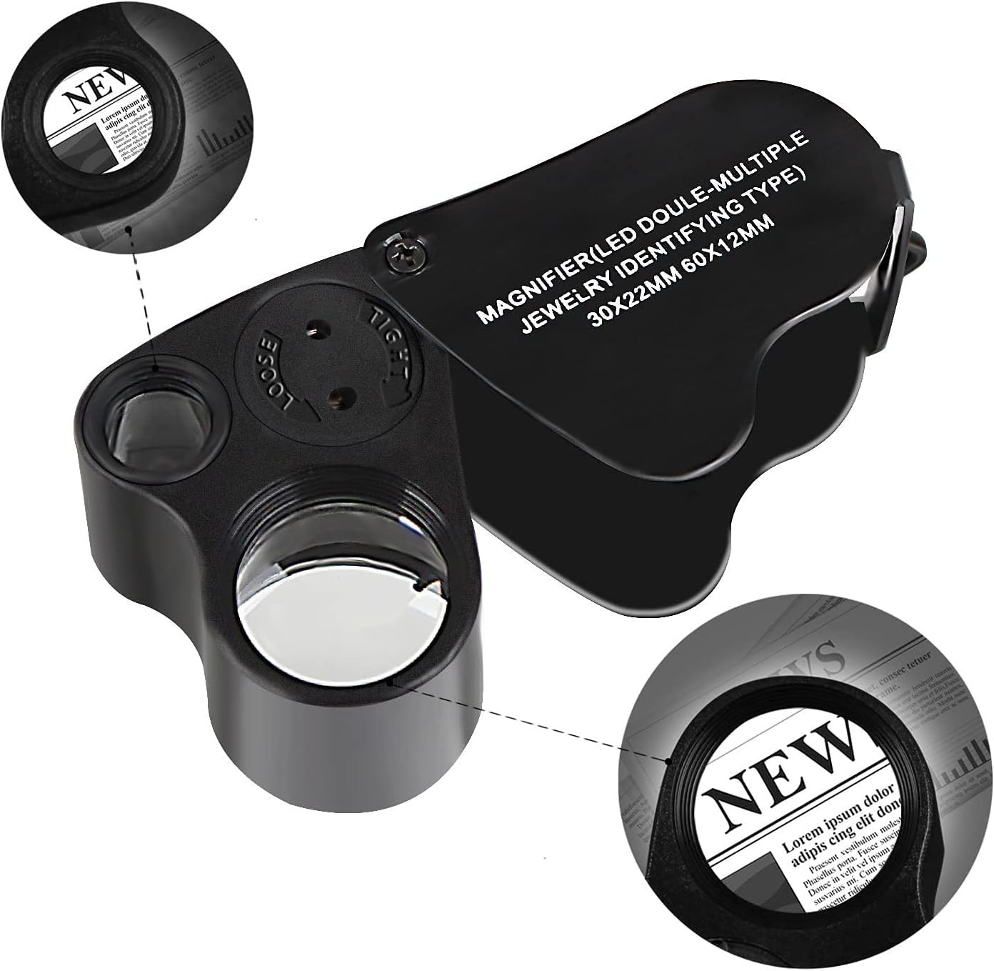 Jewelers Loupe, 2 Pack Magnifying Glass with Light, 30X 60X 90X Jewelers Loop Ma