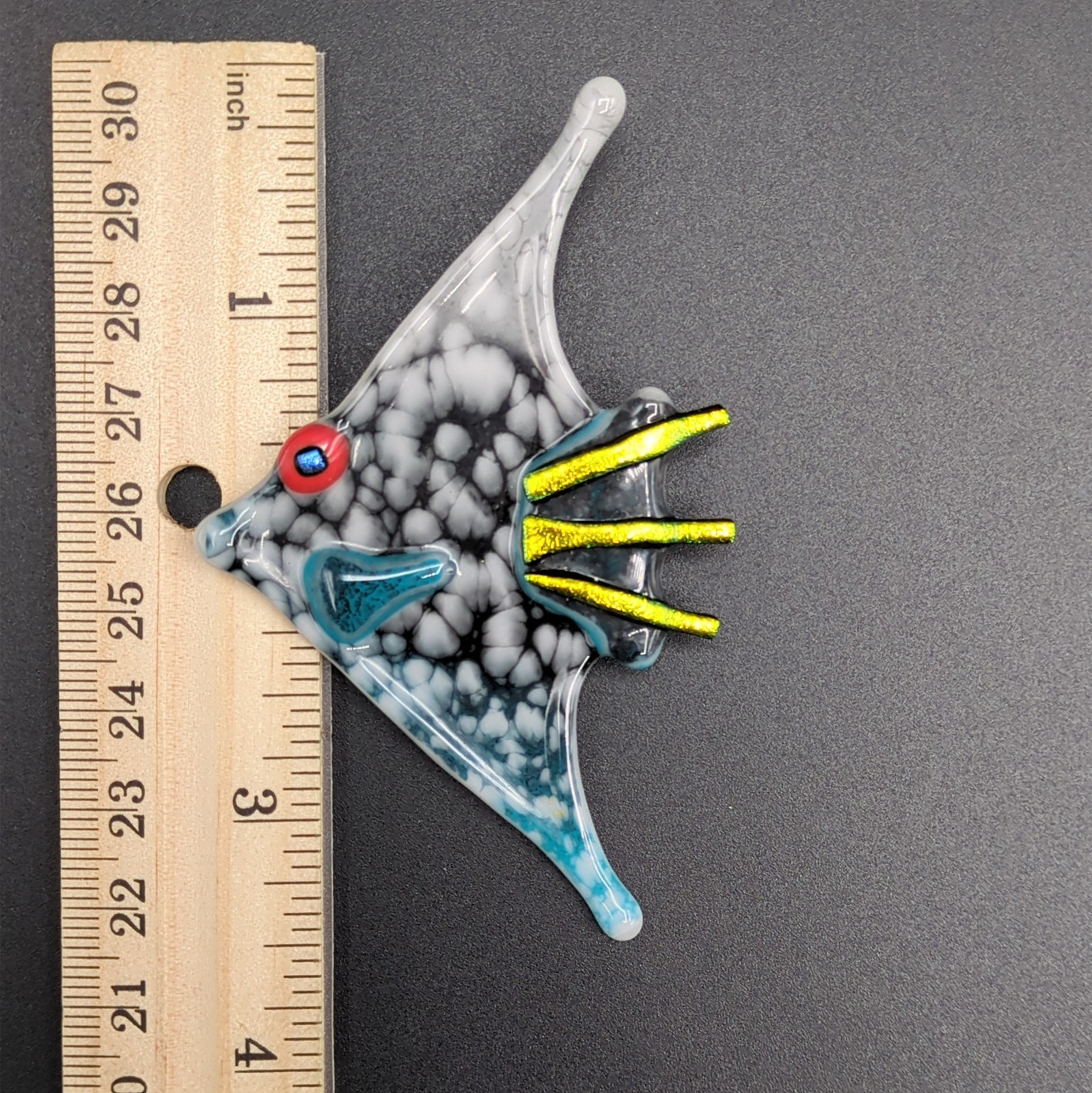Fashion Brooch Pin Angelfish Fish Sea Creature Blue Gray Red Iridescent Green