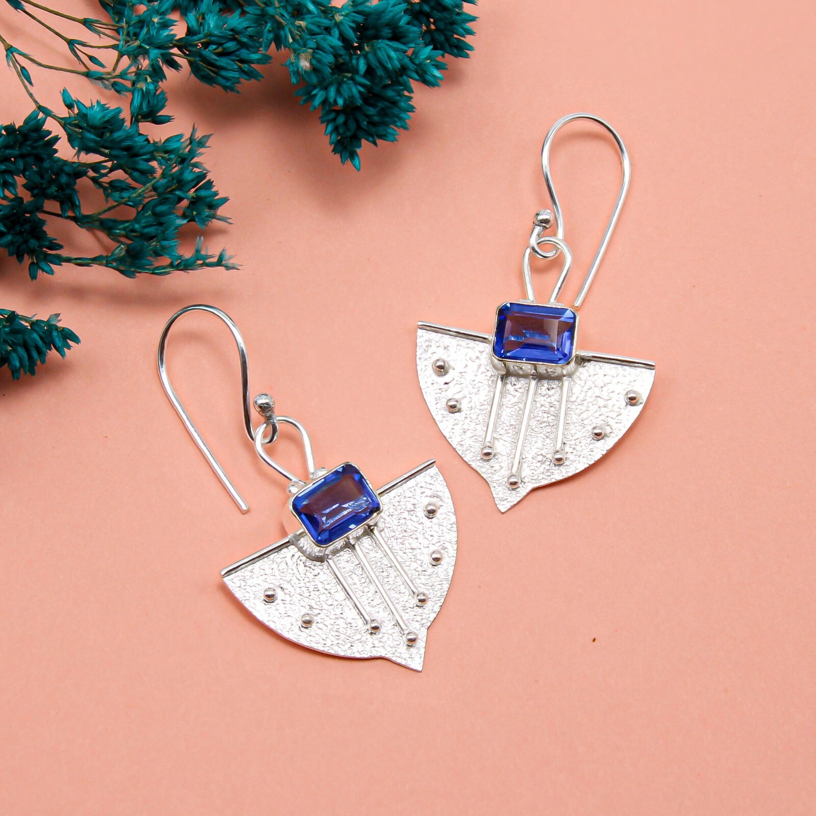 Tanzanite Gemstone Earrings 925 Sterling Silver Boho Handmade Jewelry 1.19″ Gift