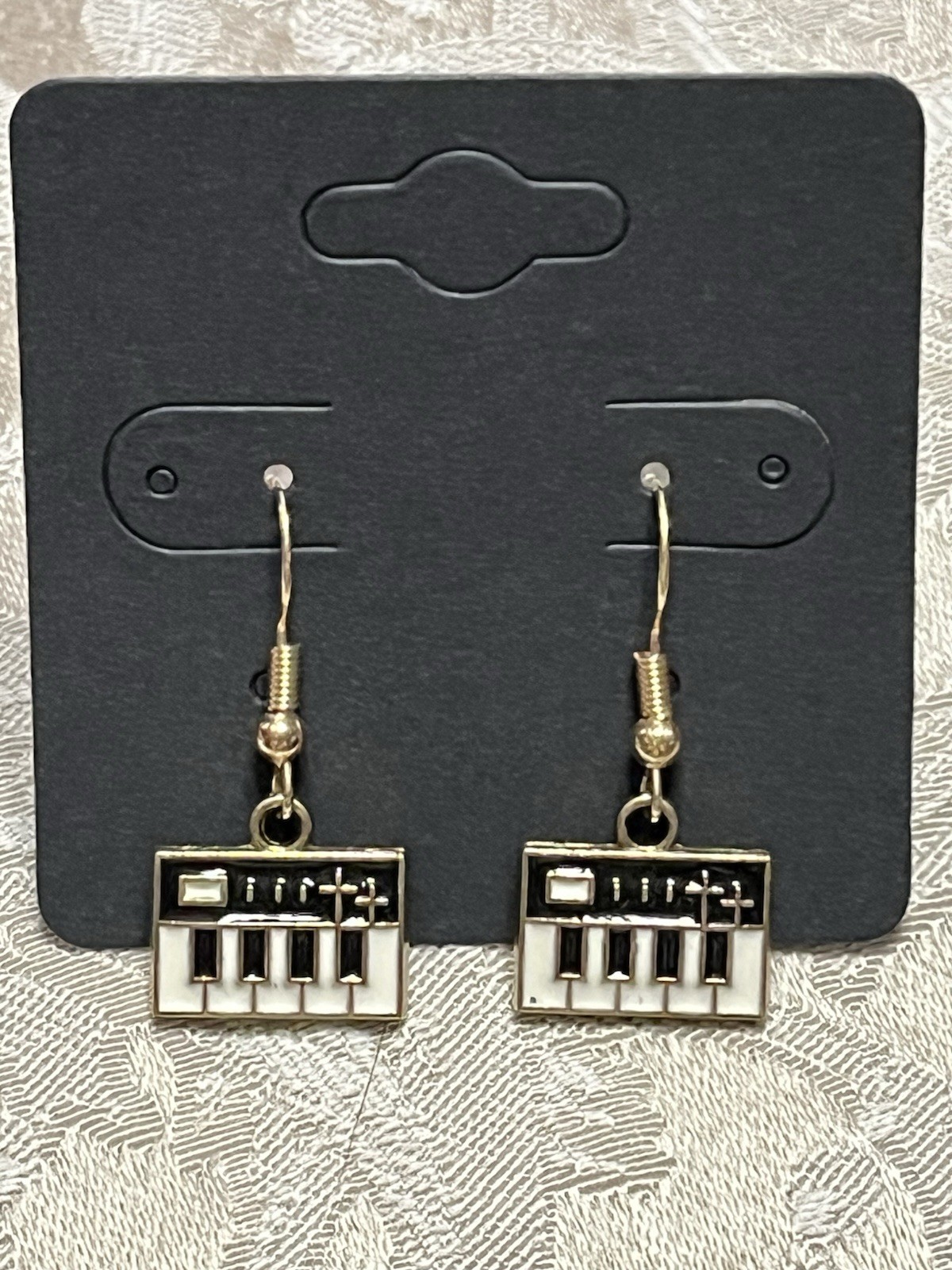 Vintage Black & White Piano Gold Dangle Fashion Bohemian Casual Fun Earrings
