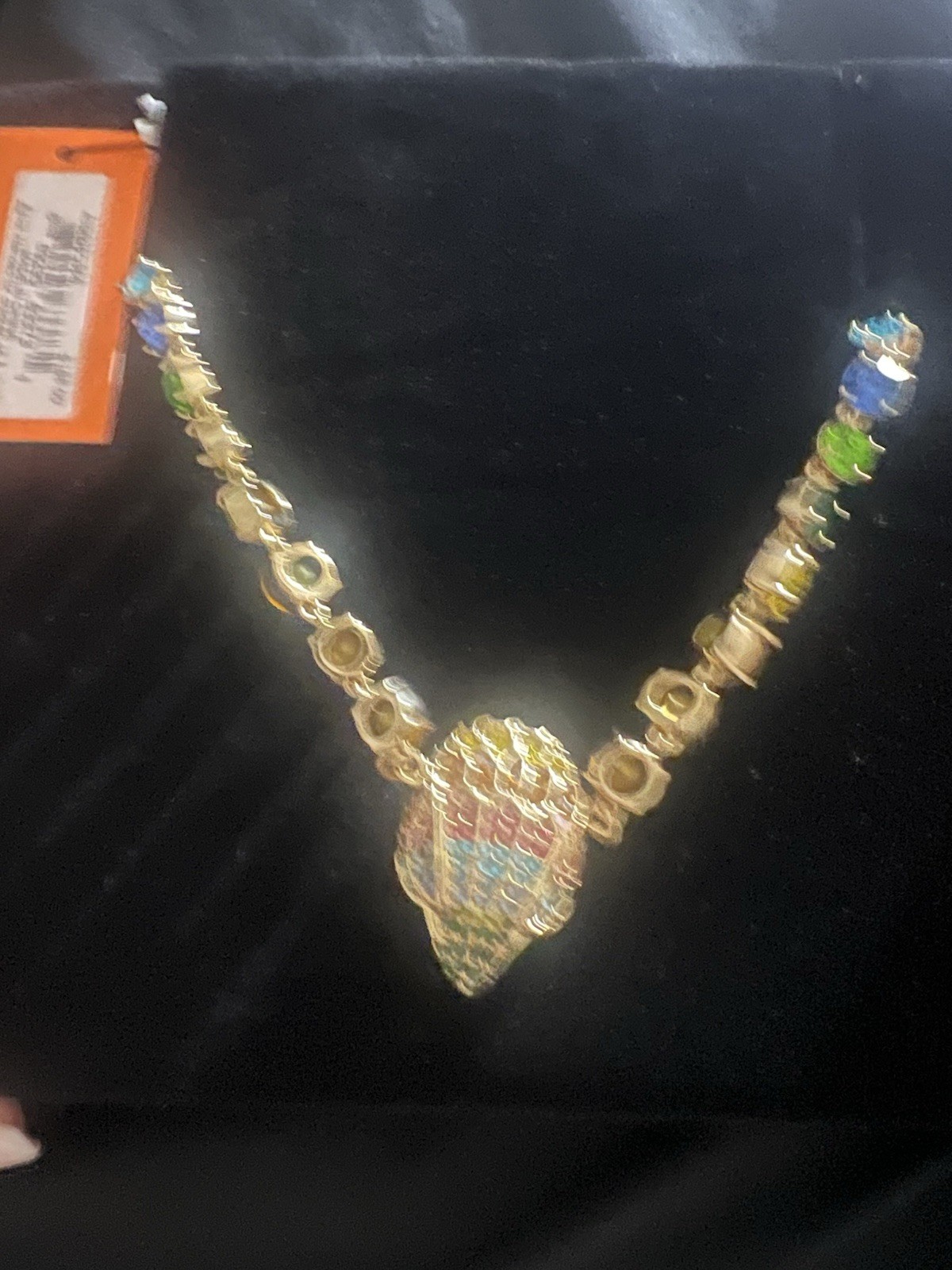 Kurt Geiger London Necklace Eagle Head Gold Tone Pave Multicolored Crystals 15″