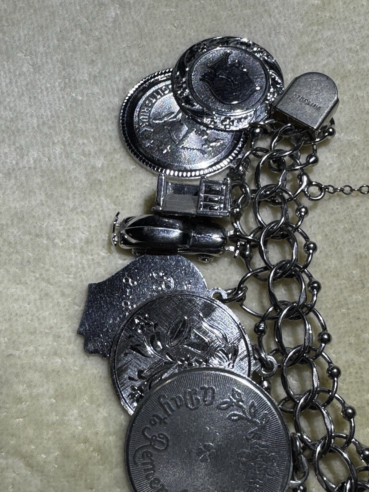 Gorgeous Double Curb Link Sterling Silver Charm Bracelet